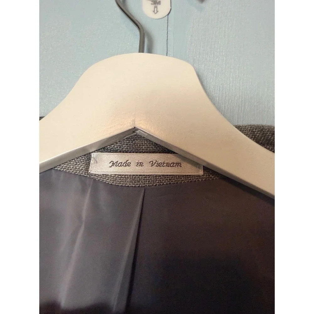 Van Heusen Flex Mens Slim Fit Blazer Gray Textured Sport Coat 46R Stretch Linen